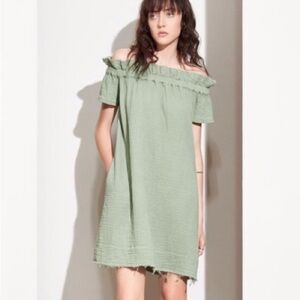 Anthropologie Amadi Elegant Green Off-Shoulder Dress